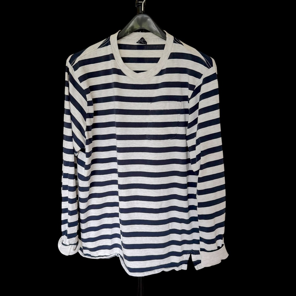 80's Lands End Super-T XL Blue Gray‎ Striped Long Sleeve Pocket T-Shirt USA Made
